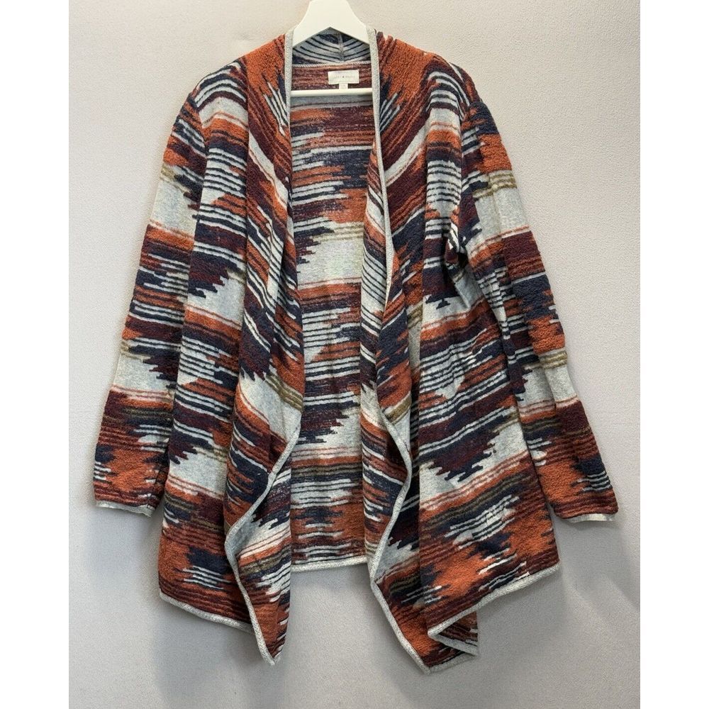 Lucky Brand Aztec Southwestern Cardigan Sweater Women's Sz L Flyaway Open‎ Front - Picture 2 of 8